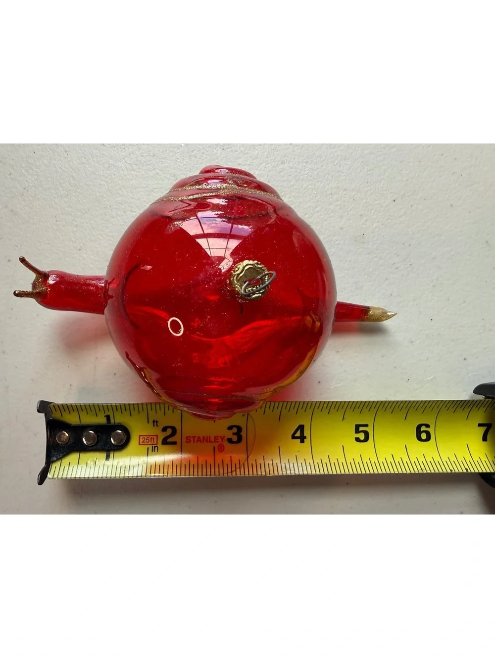 Vintage Italy Blown Glass Snail Christmas Ornament Red Gold